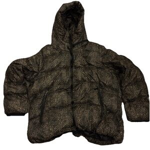 Sam Edelman Women’s Cheetah Print Puffer Coat Size XXL Hood Zip Pockets Jacket